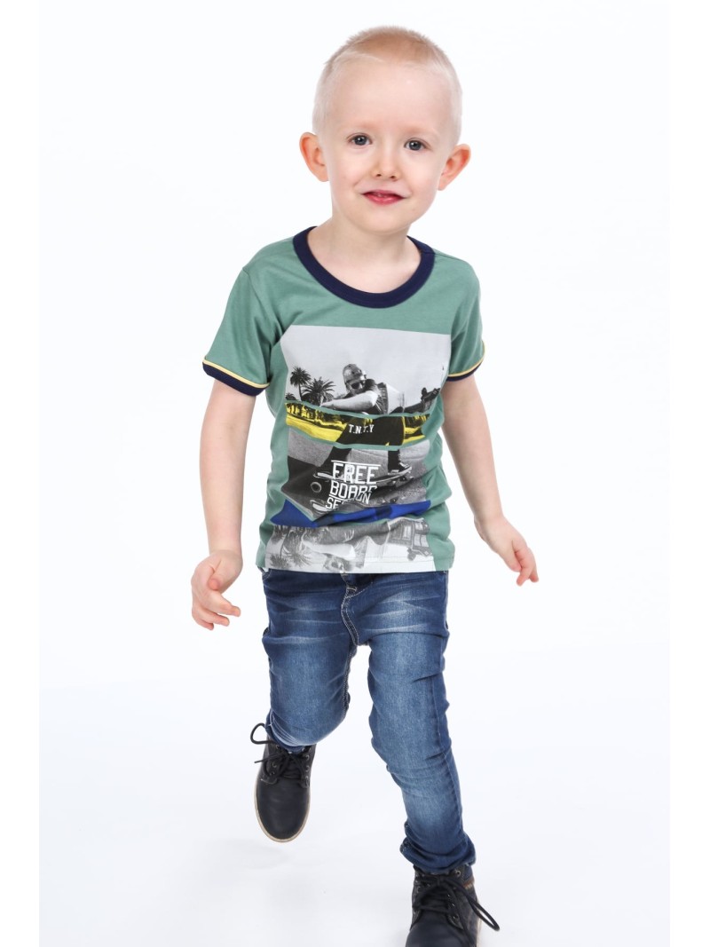 Green boys\' t-shirt with print NDZ4479 - Online store - Boutique